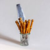 12 dessert forks and a pie server with bamboo handles, 60s