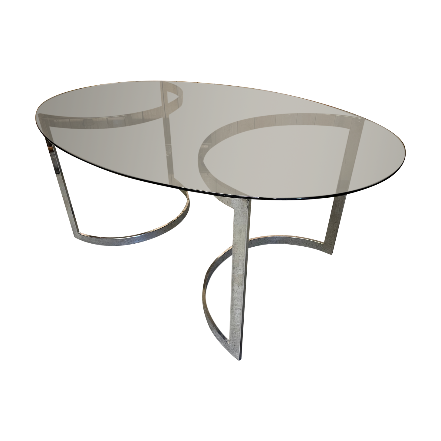 Glass oval dining table by Milo Baughman