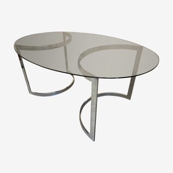 Glass oval dining table by Milo Baughman