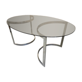 Glass oval dining table by Milo Baughman