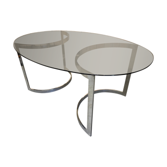 Table à repas ovale en verre par Milo Baughman