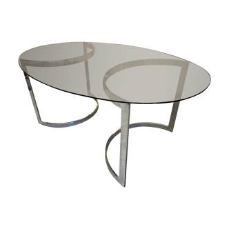 Glass oval dining table by Milo Baughman