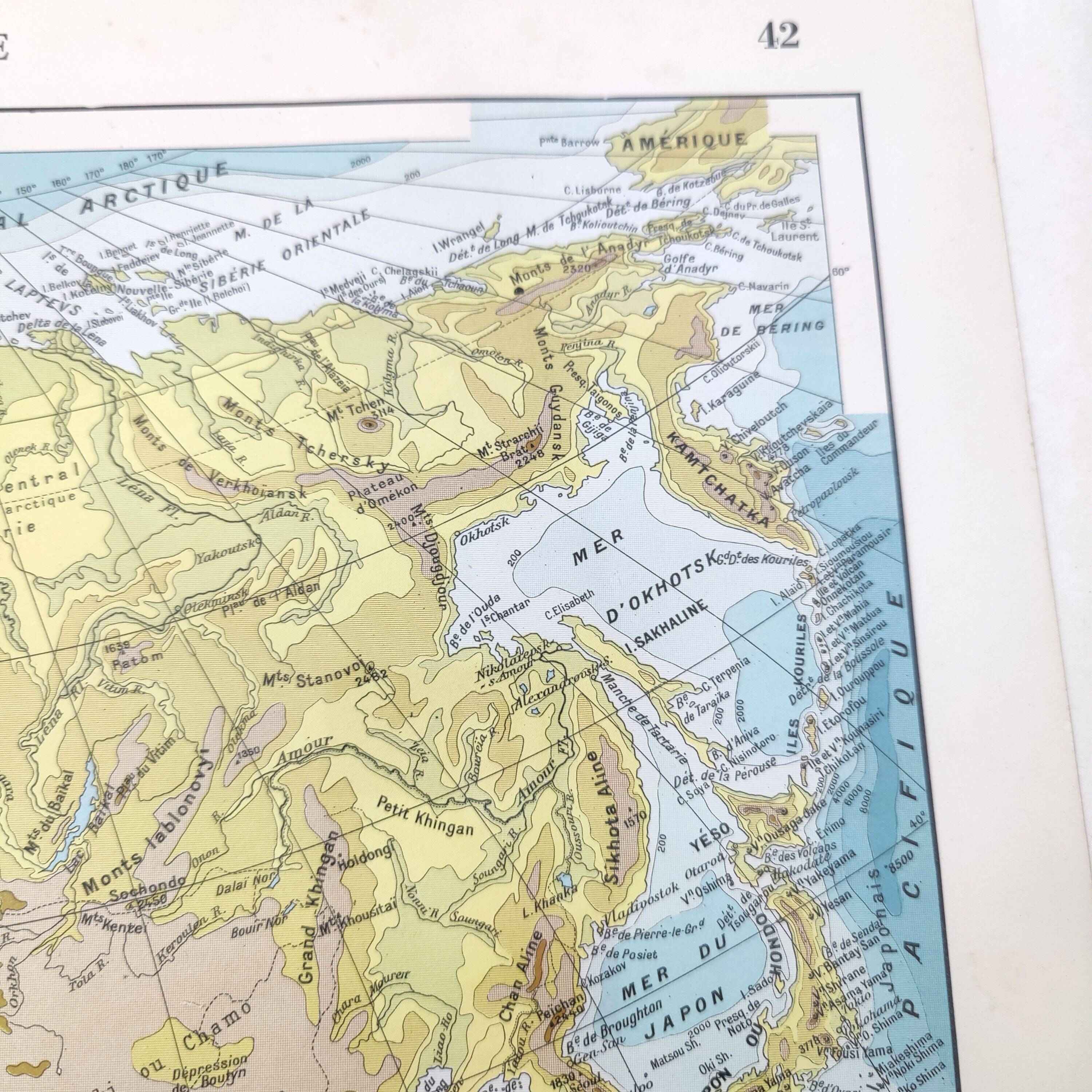 Vintage map Asia China Japan USSR India 43x43cm from 1950