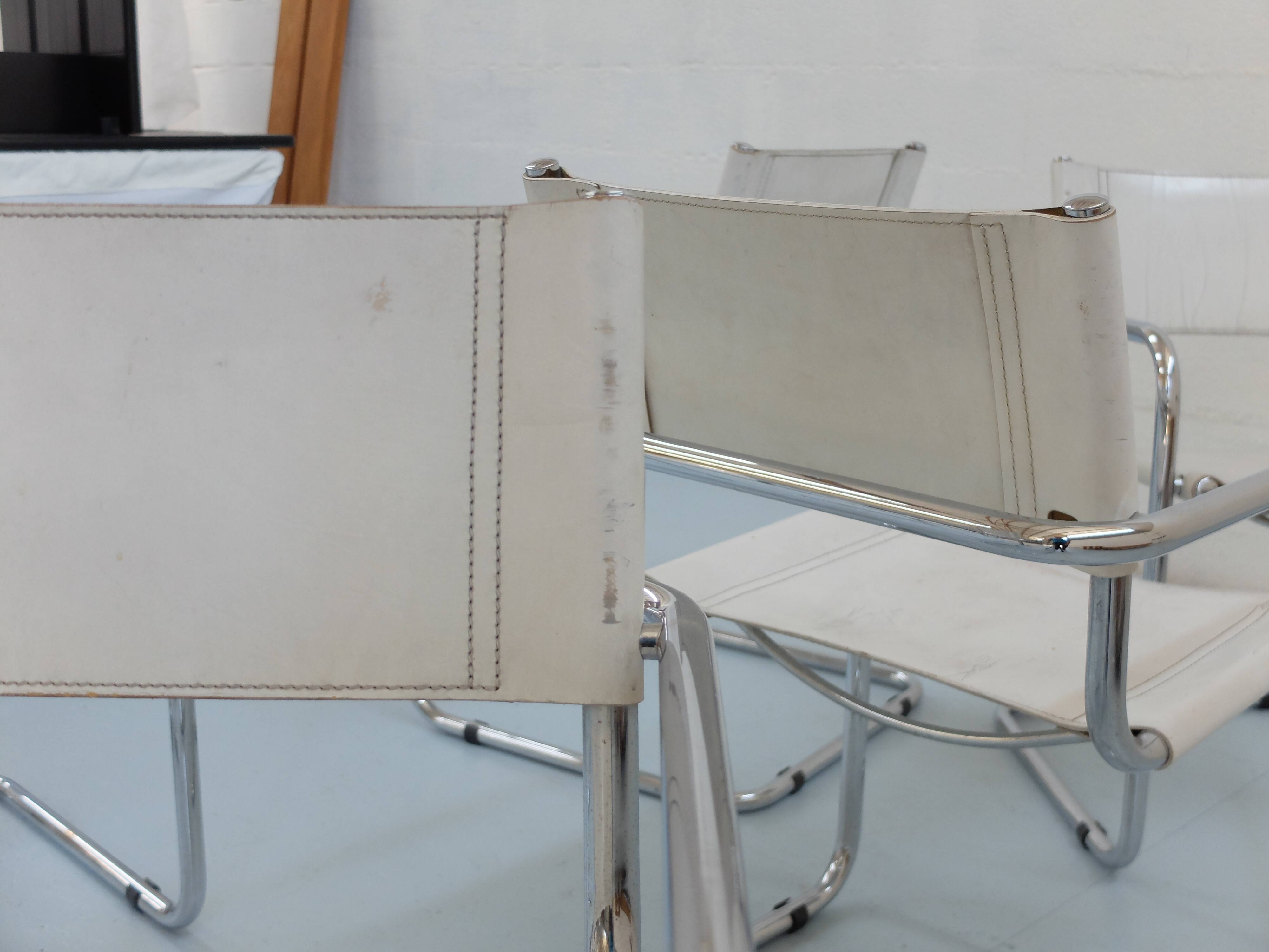 6 Fasem Italia chrome and white leather chairs