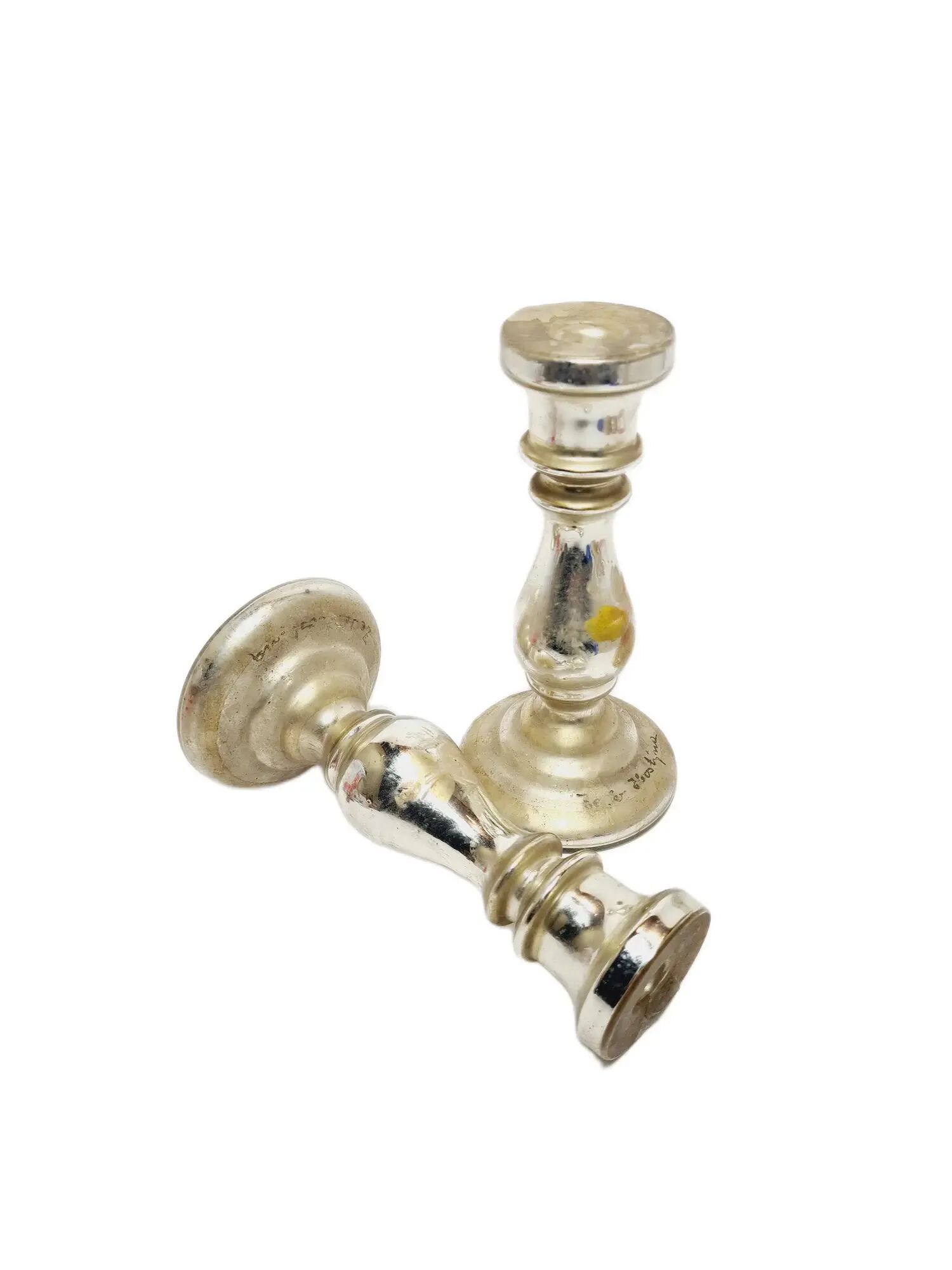 Pair of Candle Holders, Amalgam Glass
