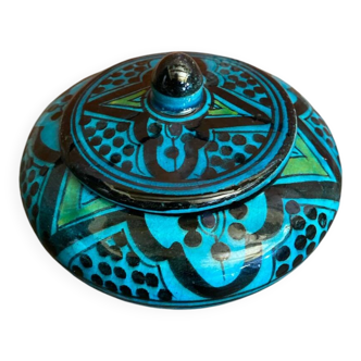 Vintage Green Ceramic Jewellery Box SAFI with Black Decor Morocco