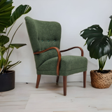 Fauteuil restauré, tissu vert bouteille