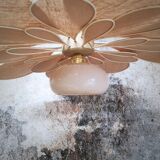 Old suspension vintage globe and petals in linen and rattan