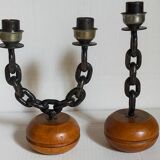 Duo de bougeoirs brutalistes Art-populaire années 50