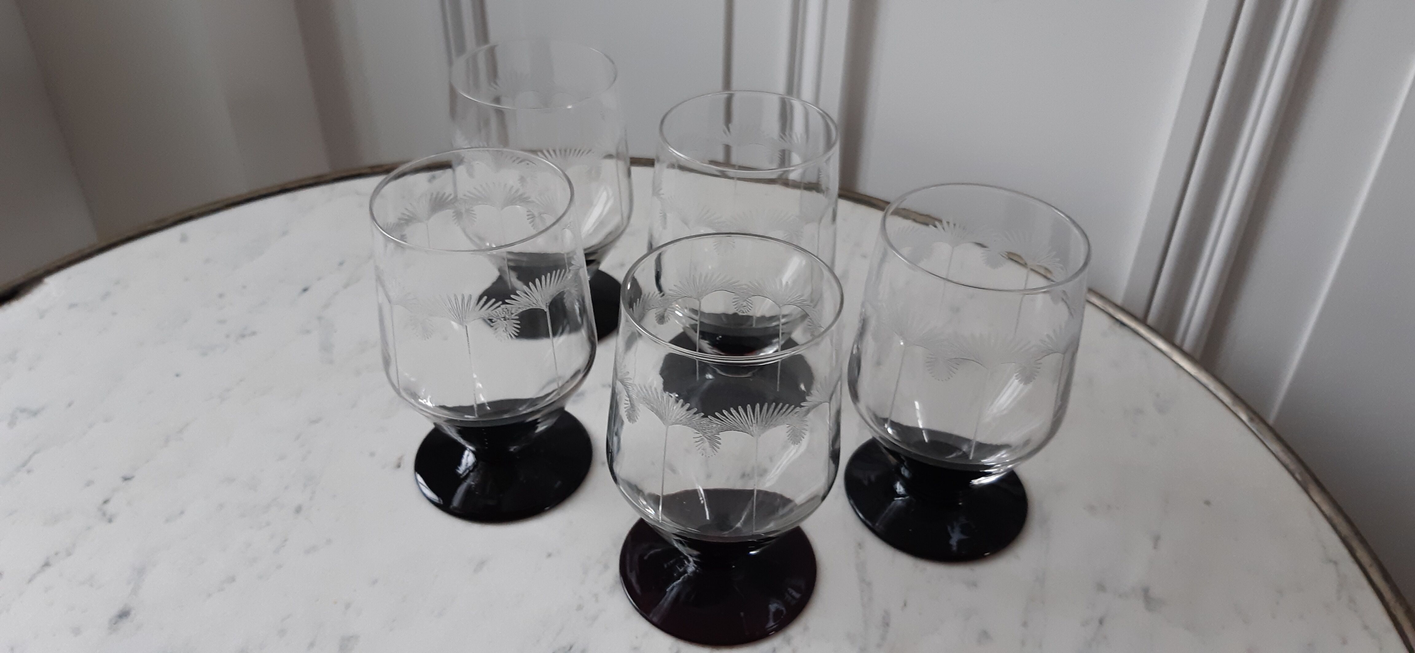 Lot de 5 verres à vin ou eau art déco années 30