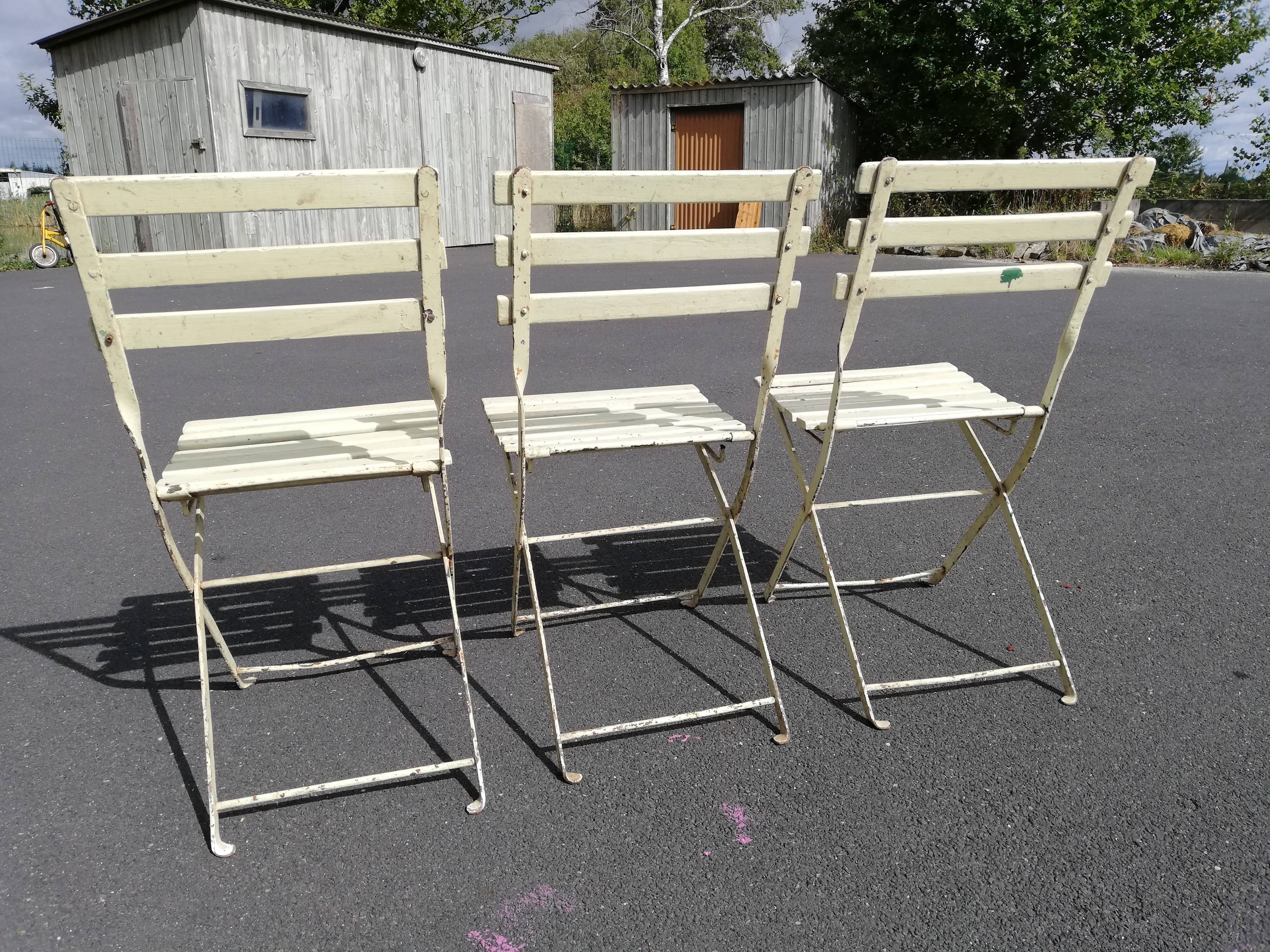 Series of 3 old folding outdoor chairs vintage garden
