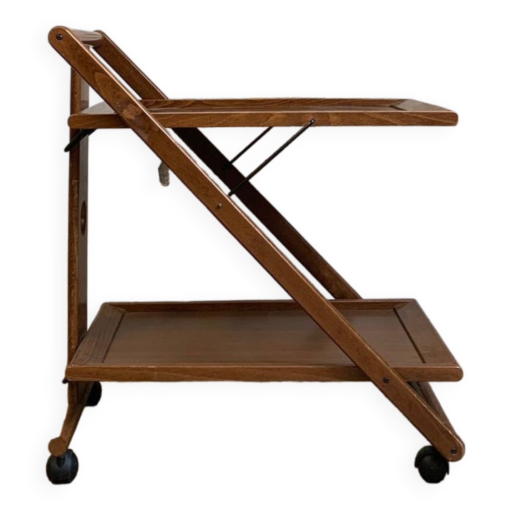 Mid-century modern folding wooden service trolley from the 1960s