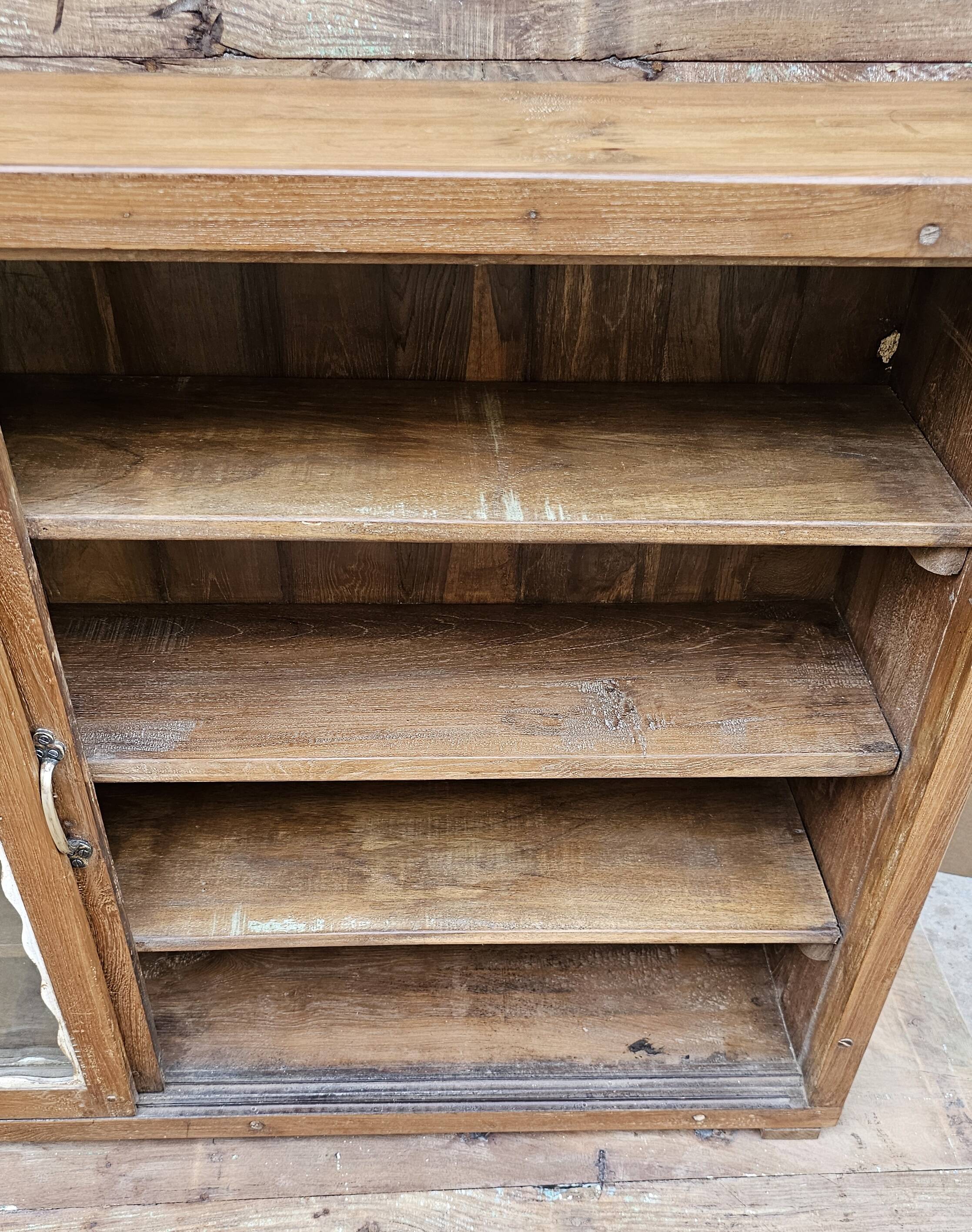 Antique Art Deco glass-fronted sideboard in Burmese teak
