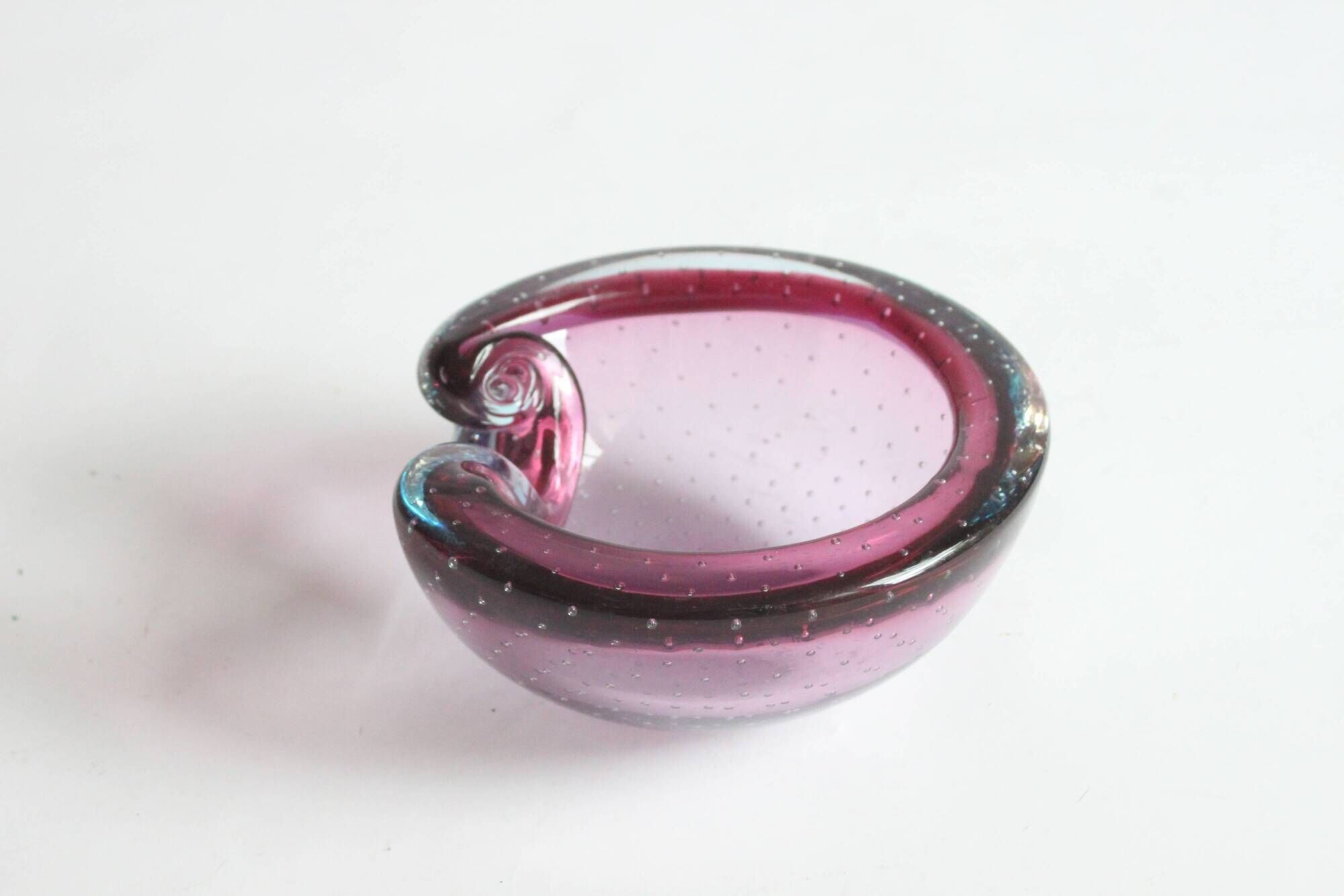 Murano glass purple bullicante trinket bowl, 1960s