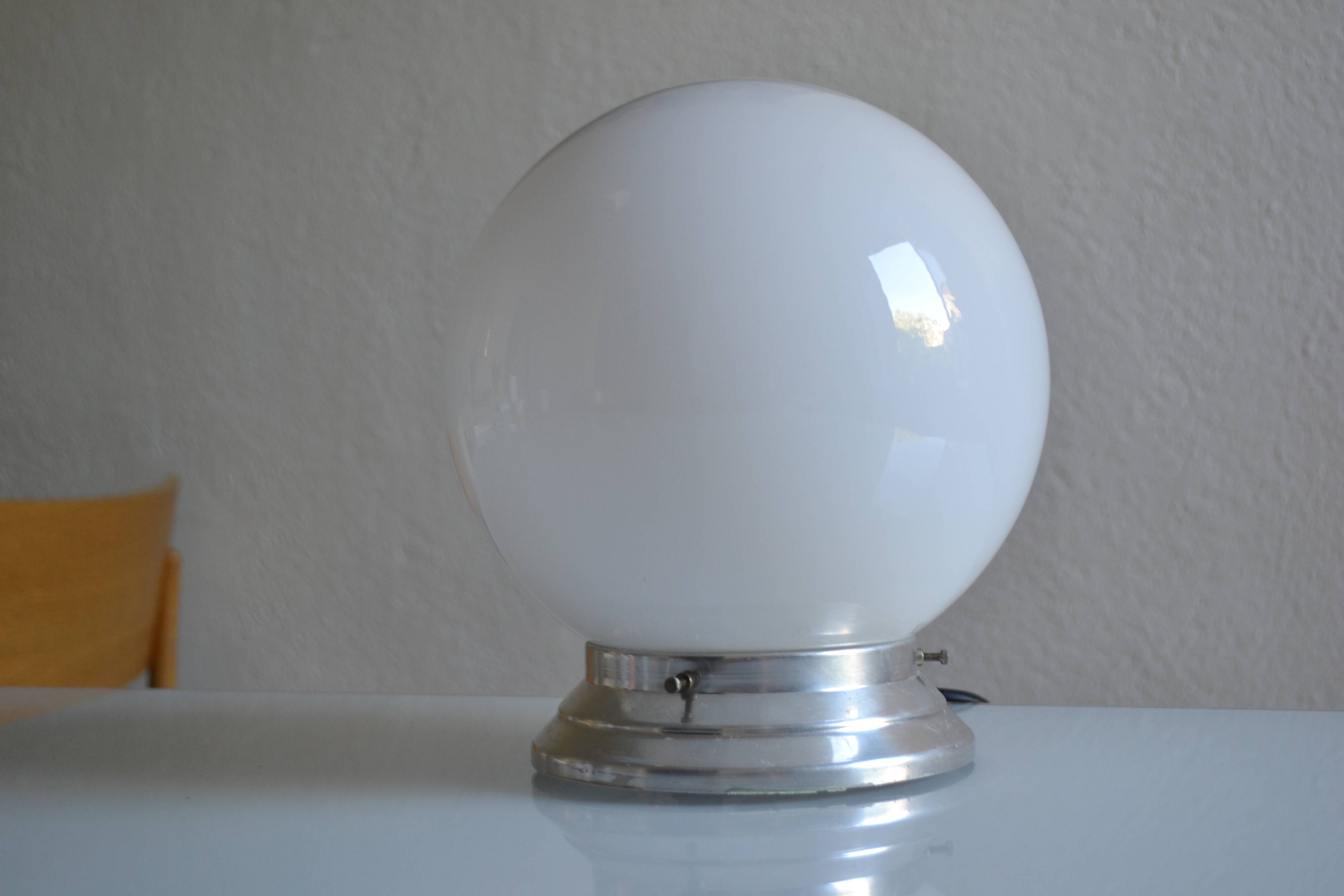Art Deco table lamp with white opaline glass globe