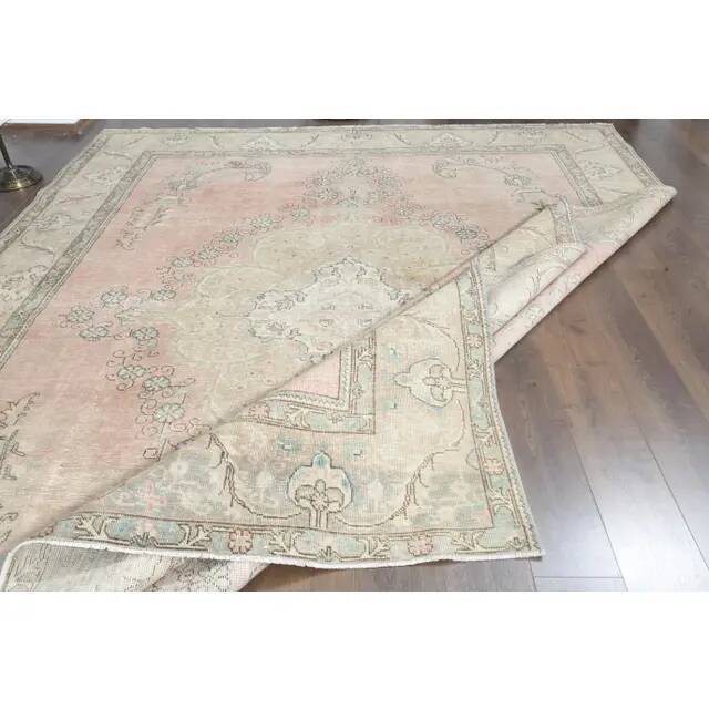 1970s Vintage Persian Handmade Wool Pink Area Rug 294x376