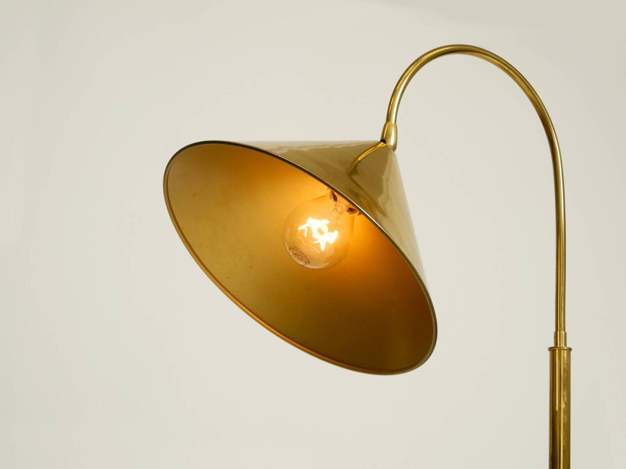 Large original brass table lamp with a conical shade, Mid-Century Modern