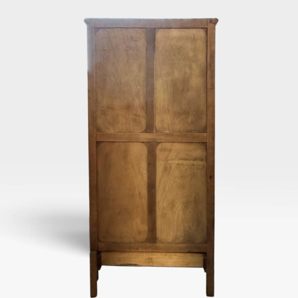 Renovated Art Deco Parisian wardrobe in khaki with original mirror.