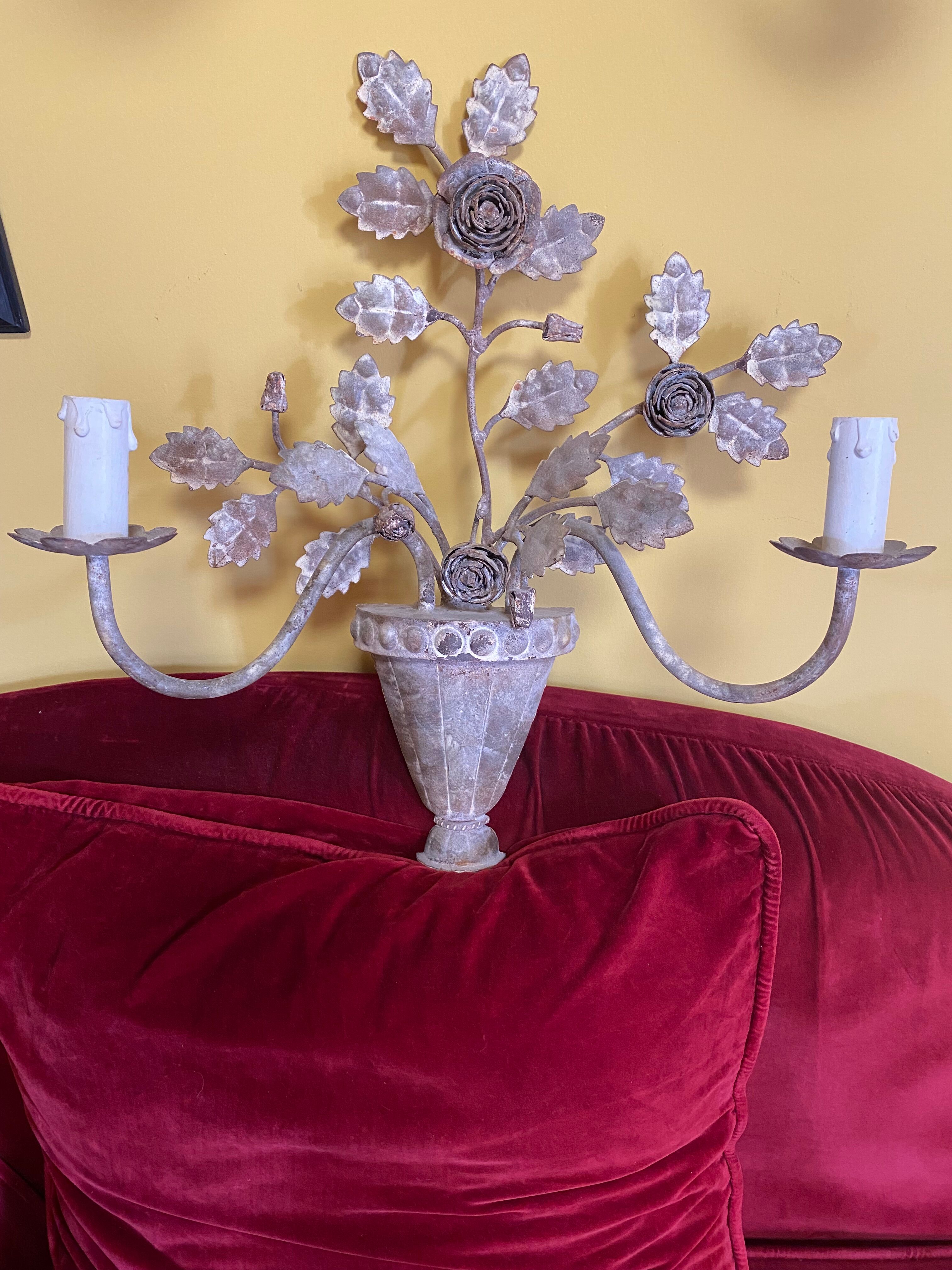 Set of two wrought iron wall sconces