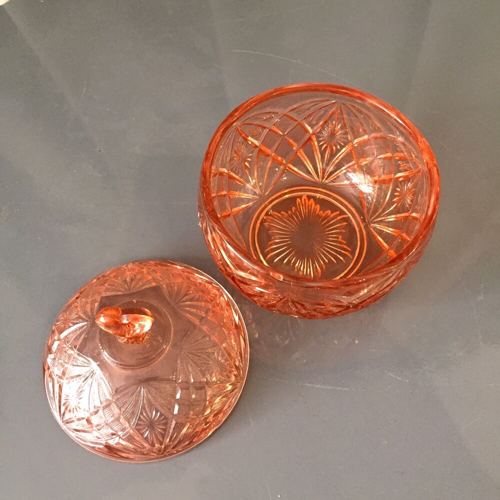 Sugar candy box in pink glass orange Portieux