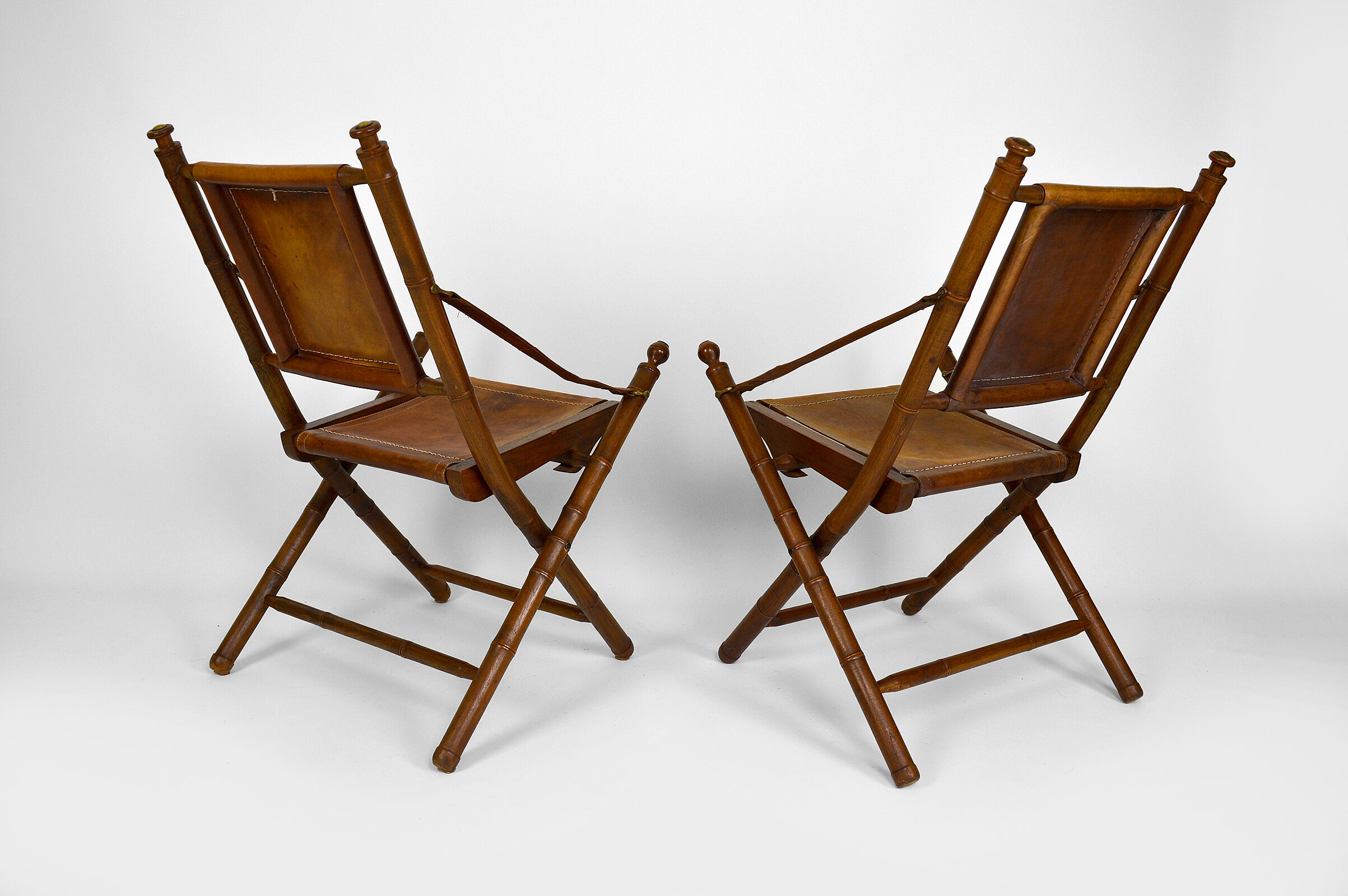 Pair of folding armchairs "safari", Japanese / colonial style