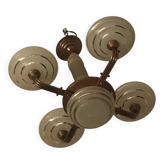 Lustre 30-40   -5 coupoles   4 branches    cuivre et verre