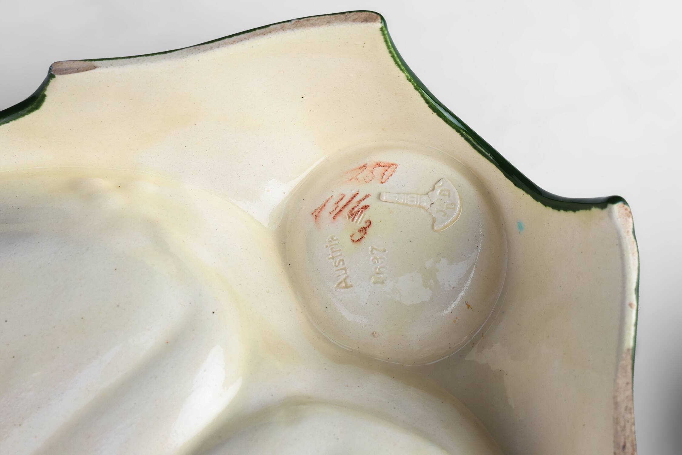 Rare Art Nouveau ceramic 3-piece asparagus set by Julius Dessler, Austria