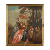 Ancient painting "Concert of Love in the Park" oil on canvas 18th century