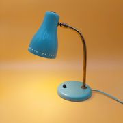 Green brass desk lamp with a goose neck on a ball joint from the 1960s.