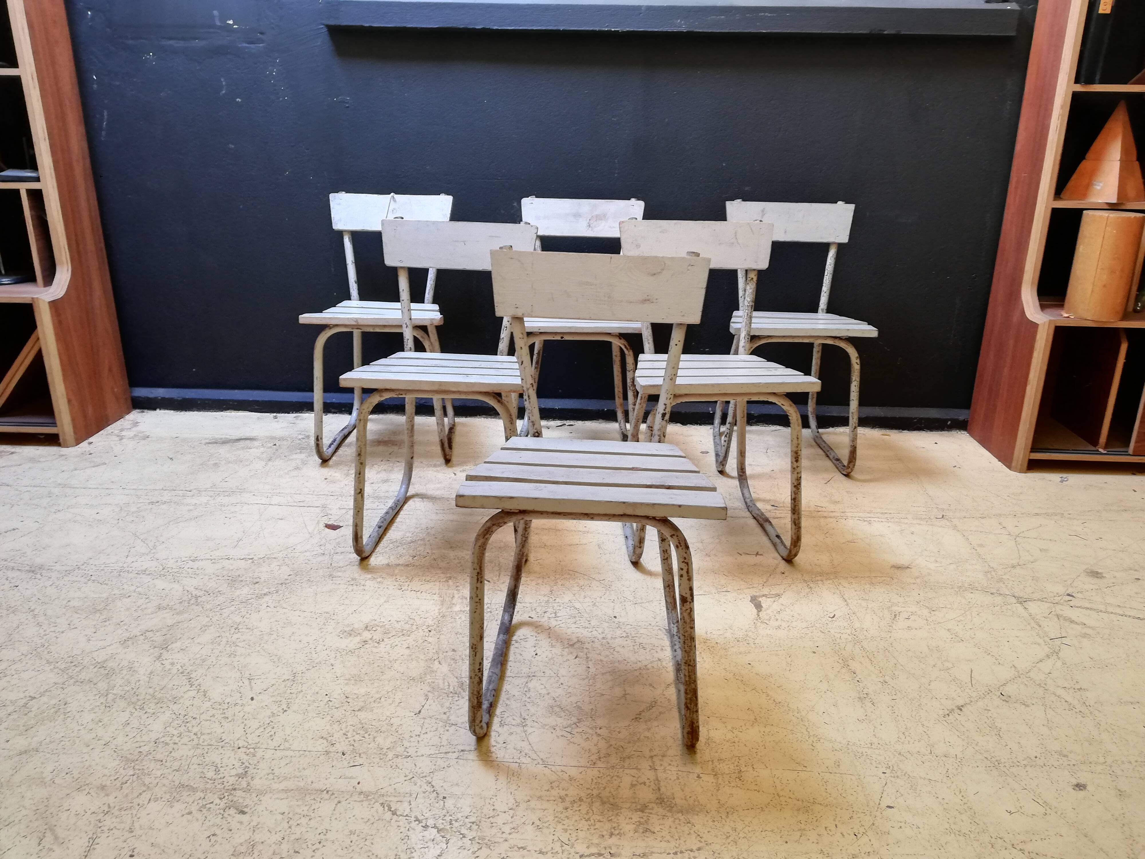 6 vintage garden chairs made of wood and metal