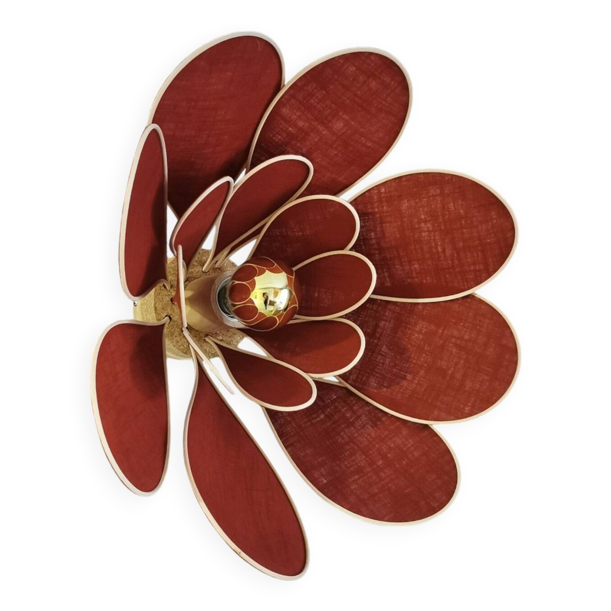 Flower wall light made of rattan and terracotta linen petals