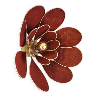Flower wall light made of rattan and terracotta linen petals