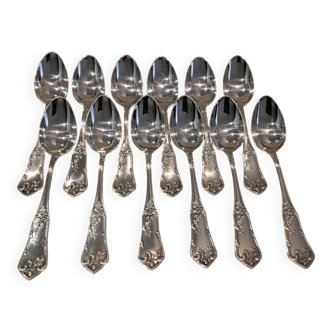 12 silver-plated metal soup spoons by the silversmith Boulenger LXV, half-rich.