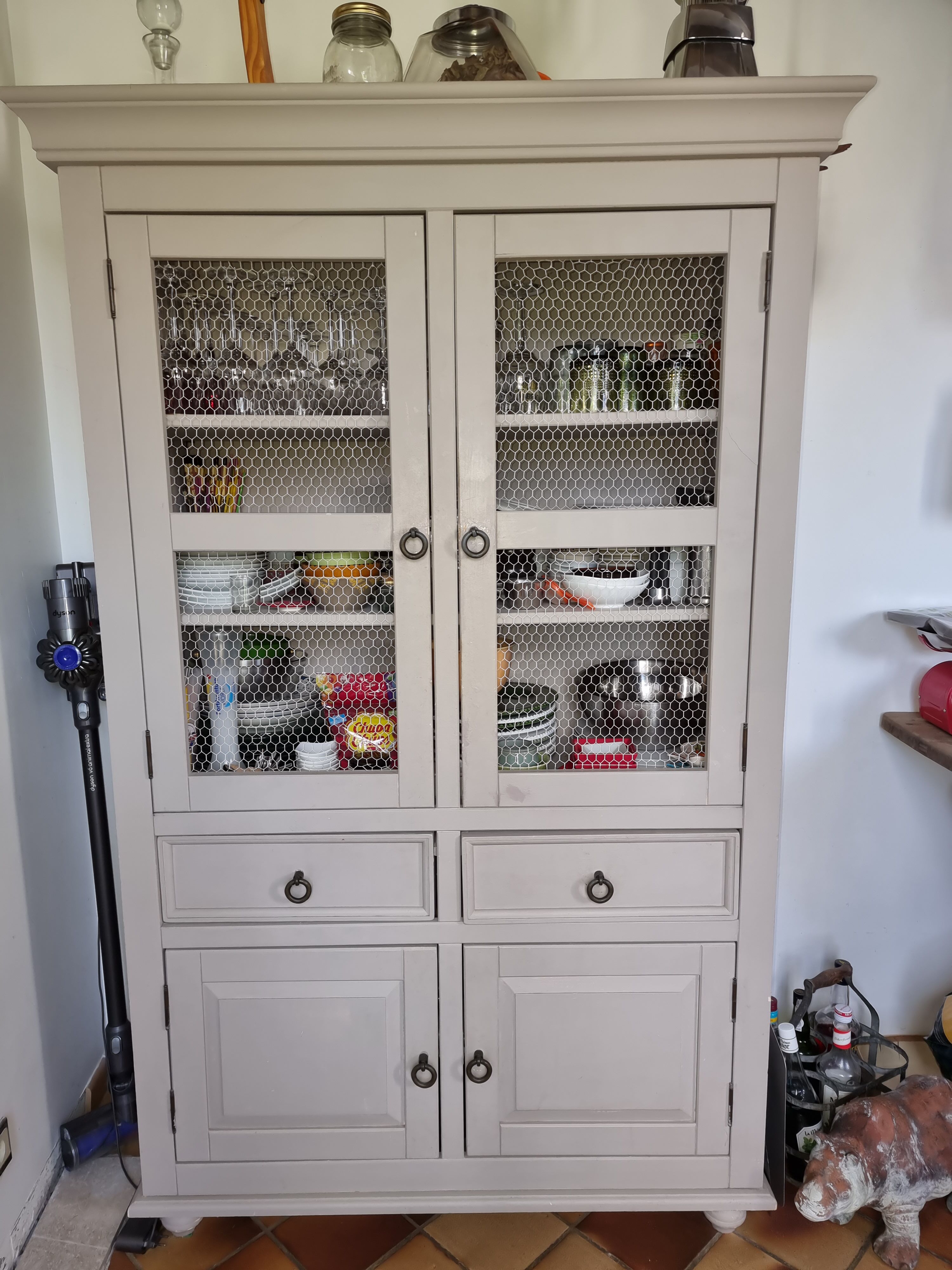 Vintage wire mesh cabinet