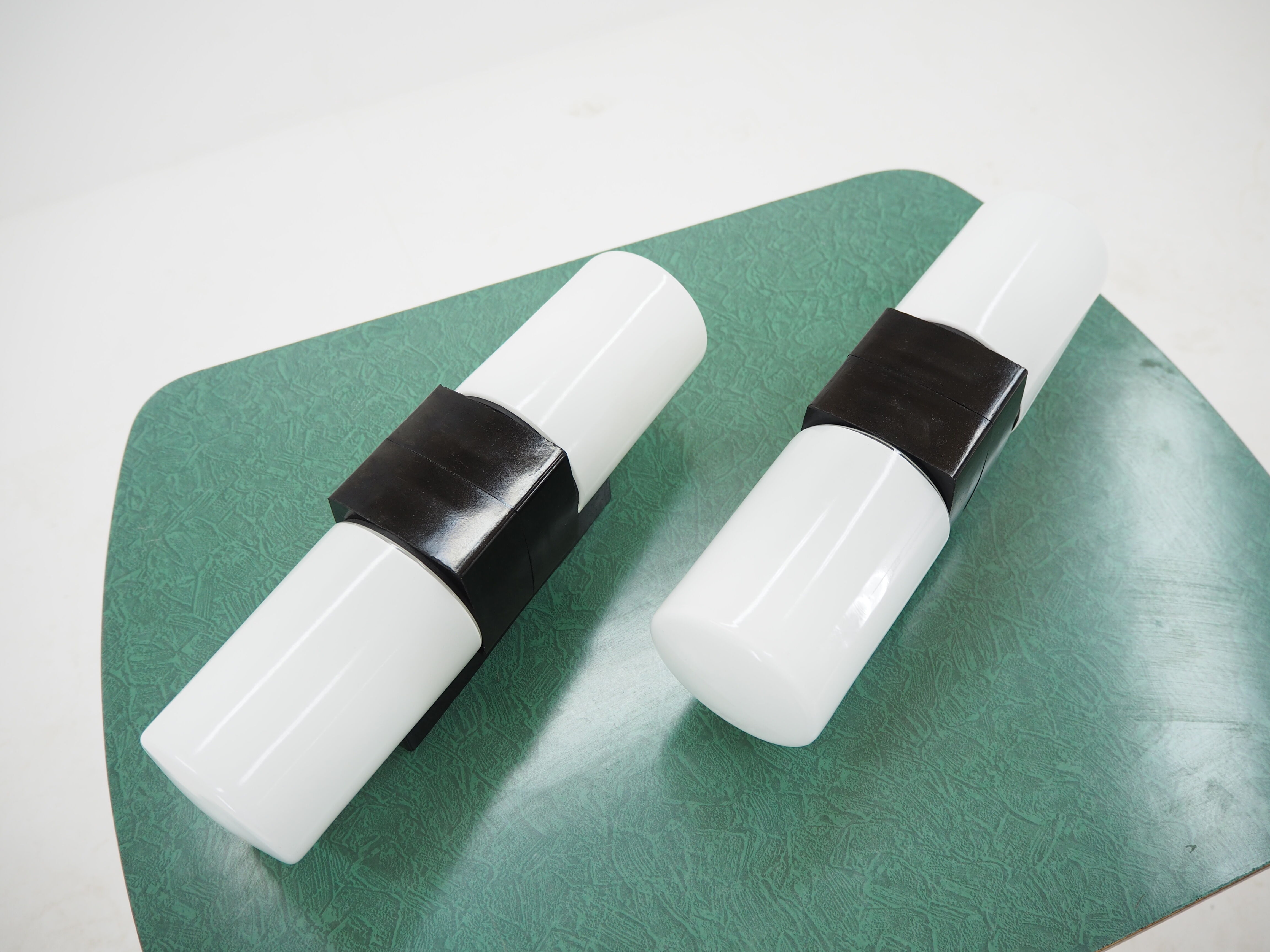 Pair of Midcentury Bakelite and Glass Wall Lamps, Czechoslovakia 1950s