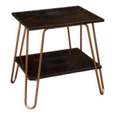 Vintage double wooden side table with copper base from the 50s