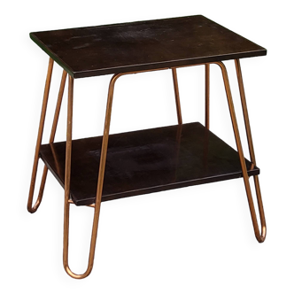 Vintage double wooden side table with copper base from the 50s