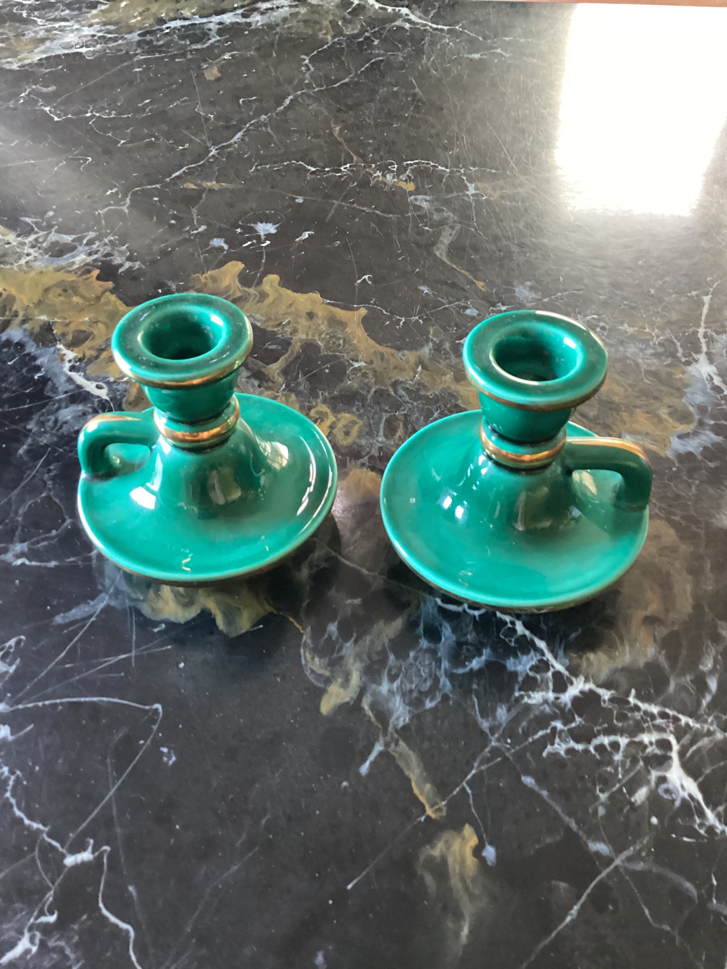 Pair of numbered ceramic candlesticks