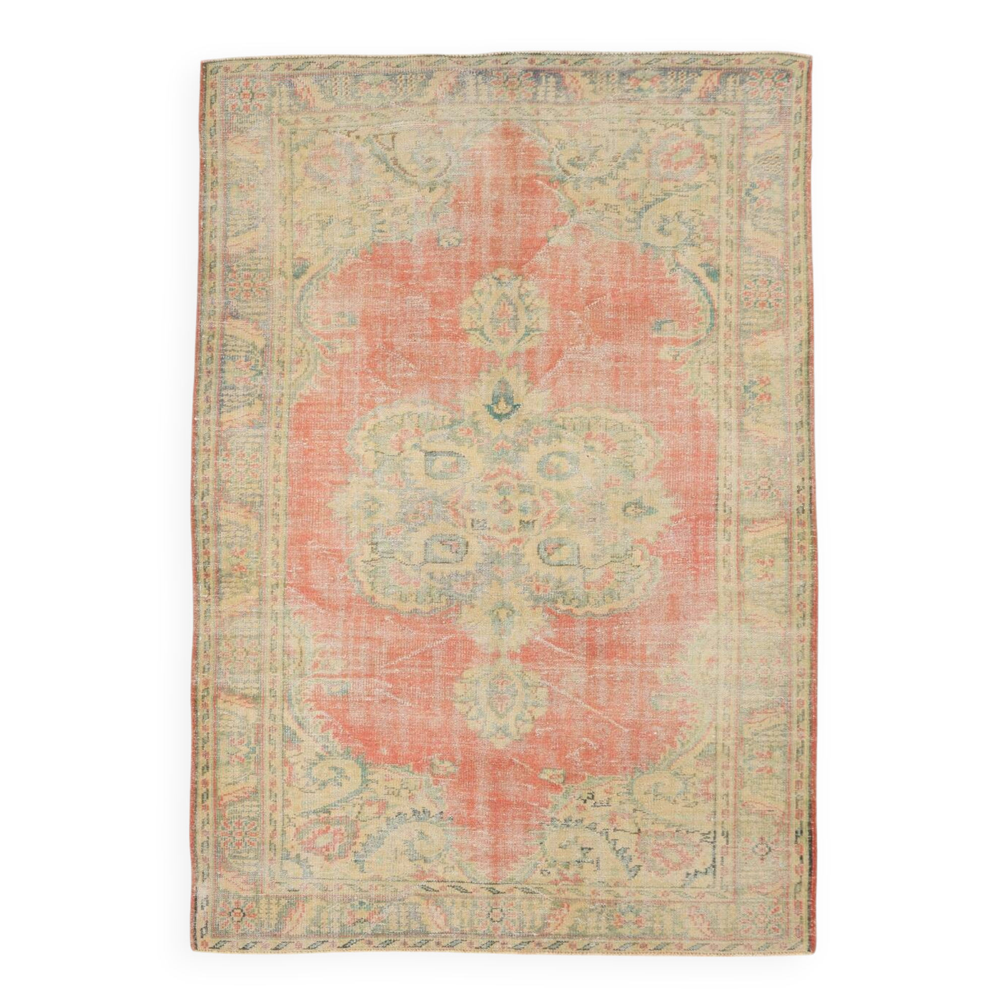 6x8 Peach Red & Yellow Vintage Rug,  181x260Cm