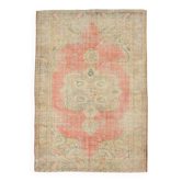 Tapis vintage rouge pêche et jaune 6x8, 181x260 cm