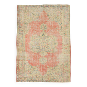 Tapis vintage rouge pêche et jaune 6x8, 181x260 cm