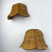 Pair of vintage woven rattan wall shades, Italy 1970s