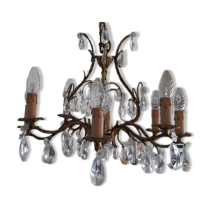 Lustre 19 ème en bronze et cristal