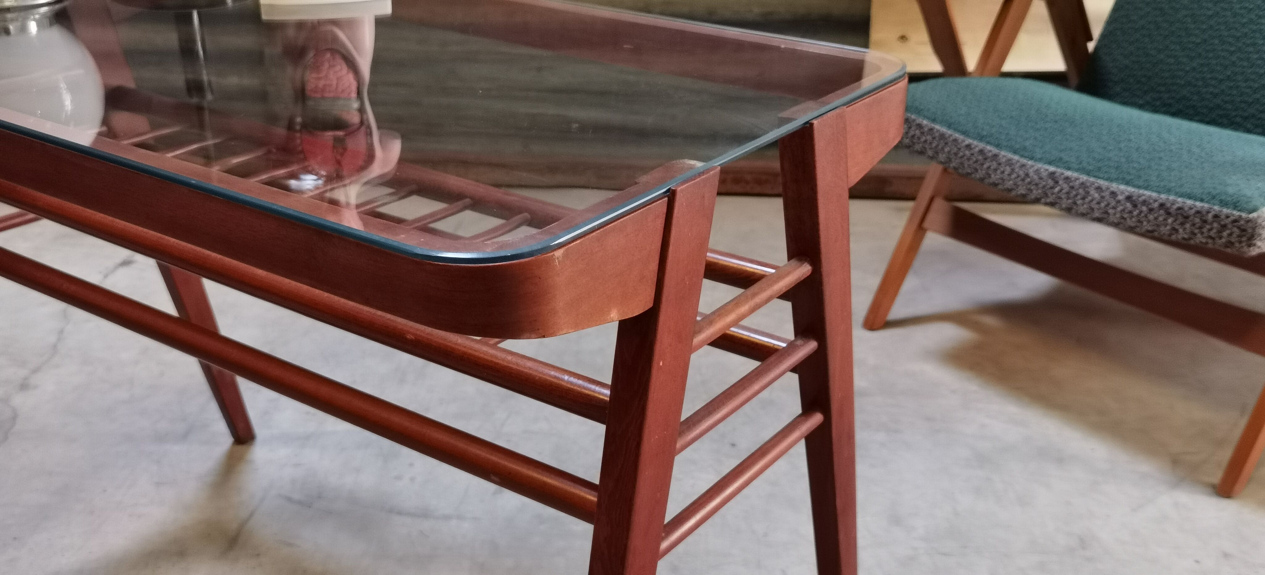 Side table or wood and glass console by Frantisek Jirak 1960