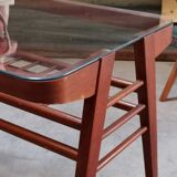Side table or wood and glass console by Frantisek Jirak 1960