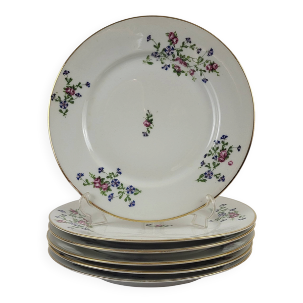 6 assiettes plates décor aux barbeaux