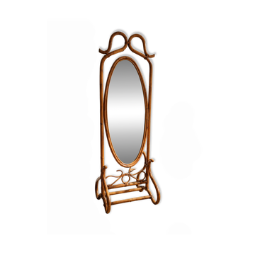 Antique curved rattan mirror – 175 cm – Art Nouveau elegance