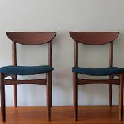 Pair of Lane Perception teak dining chairs in petrol blue-green, USA 1960s