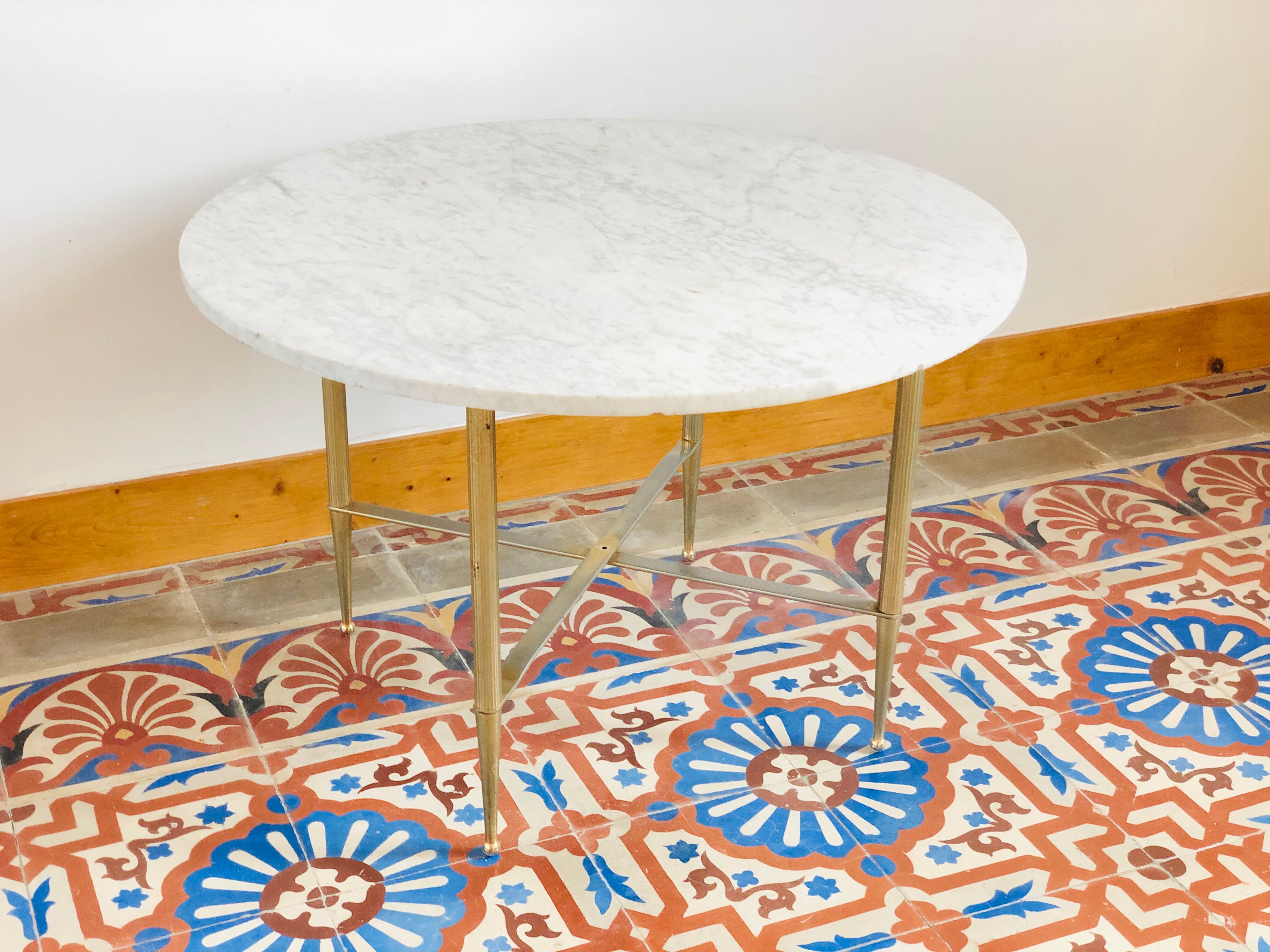 Brass and marble round coffee table