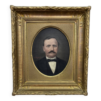 Portrait, oil on canvas of a man with a moustache signed Louis Joseph Digout, 19th century.